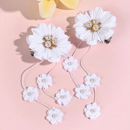 🌸✨ Adorable Flower Hair Clips Set for Girls 🌷💖 Bead & Tassel Delight! 🎀💫 - Pixie Quill