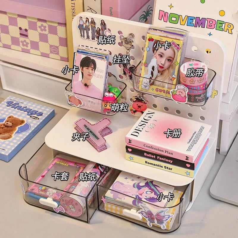 Kawaii Desktop Stationery & Cosmetics Organizer 🌸✨ - Perforated Rack for a Fun Workspace!