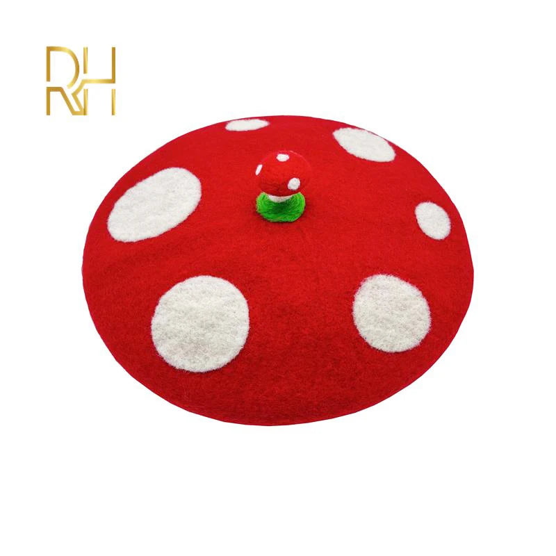 Red Mushroom Beret For Women Handmade Wool Felt Hat Cozy Winter Gift 🍄🎨