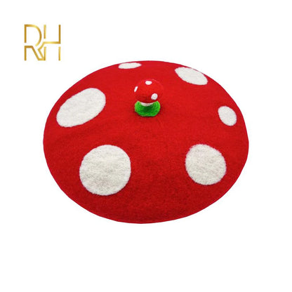 Red Mushroom Beret For Women Handmade Wool Felt Hat Cozy Winter Gift 🍄🎨