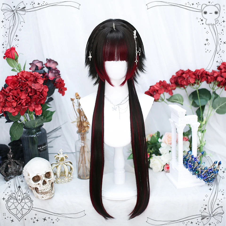 Kawaii Black & Blue Long Straight Lolita Wig 💖✨ Perfect for Cosplay & Parties! 🎉🎀