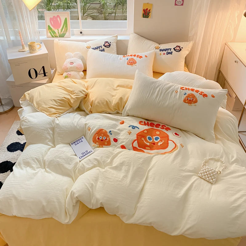 Kawaii Milk Tea Cartoon Duvet Set ☕✨ Plush Bedding for Girls 🛏️💕