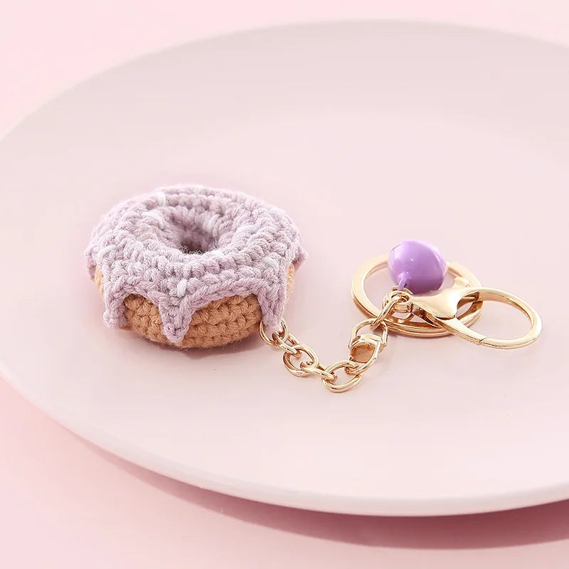 Crochet Donut Keychain Plush Bag Charm Cute Key Ring For Keys 🍩🧶