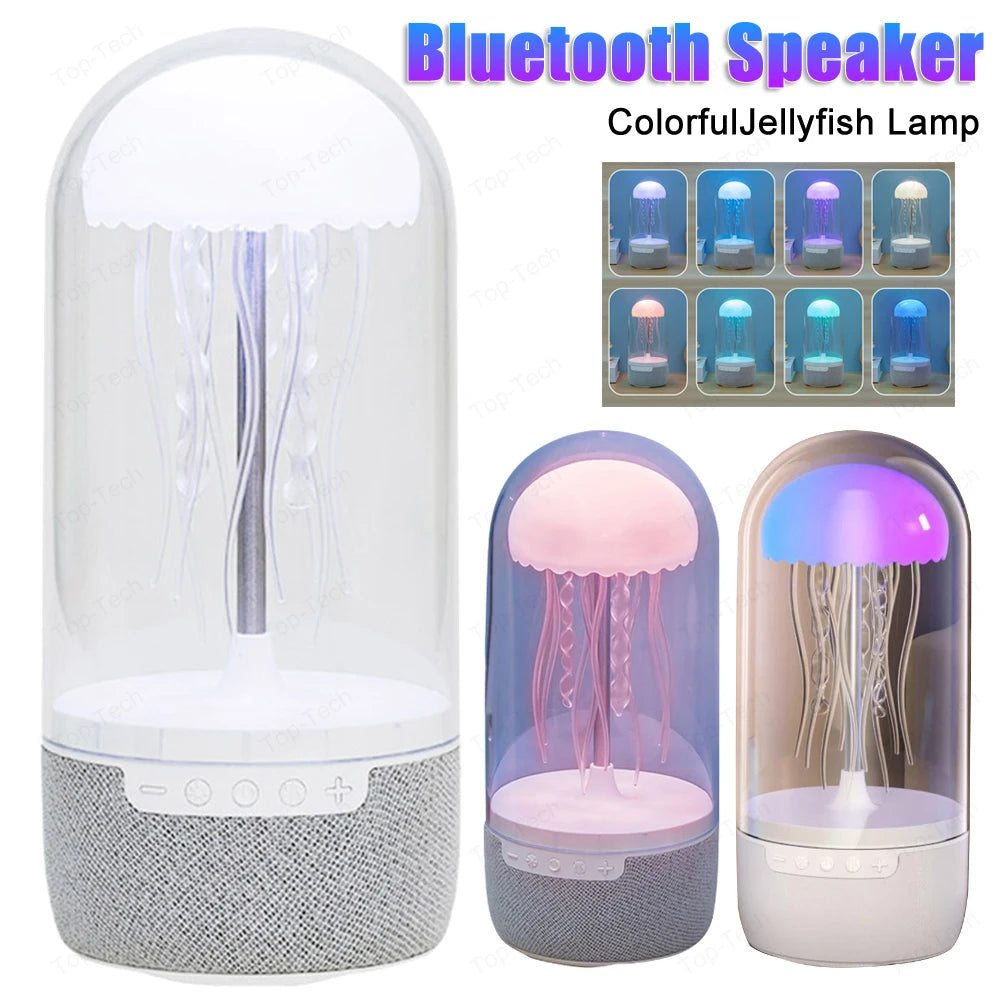Kawaii Jellyfish Vibe 🌈✨ Bluetooth Speaker & LED Mood Lamp 🐙🎶 - Color Changing Night Light for Home & Office Decor!