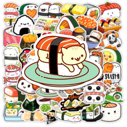 Kawaii Cartoon Sushi PVC Stickers 🍣✨ | 10/30/50PCS Aesthetic Scrapbooking Decor for Kids 🎨💕