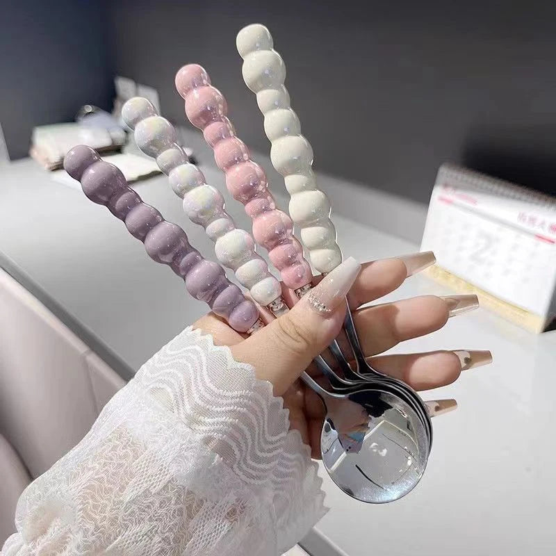 Kawaii Pearl Handle Spoon 🍦✨ | Adorable Stainless Steel Dessert Spoon for Ice Cream & Treats 🍰🌈