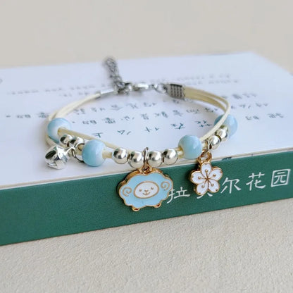 Sweet Cute Animal Cat Dog Paw Flower Bells Pendant Bracelets For Women Girls Simple Cartoon Rabbit Bracelet Friendship Jewelry
