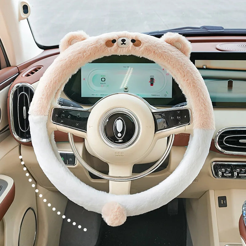 Kawaii Plush Steering Wheel Cover for Women 🎀✨ Adorable Cartoon Design & Fluffy Warmth for Cozy Driving 🚗💖