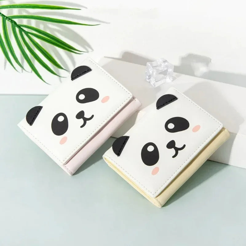 Cute Panda Small Money Clip Pocket Wallets for Students Mini Coin Purse Ultra-thin Small Buckle Card Bag Billeteras Para Mujer