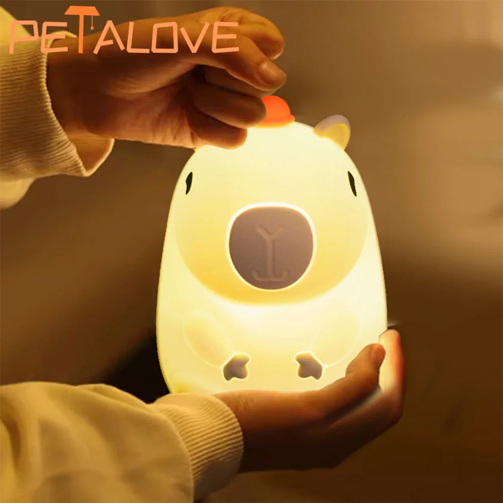 Adorable Capybara Night Light 🌟 | Kawaii Silicone Bedside Lamp 🐾 | USB Rechargeable Animal Glow for Kids' Rooms 🌙✨