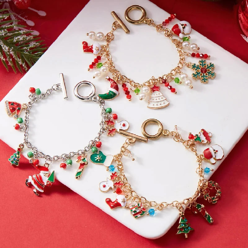 Whimsical Christmas Bracelet With Santa Snowman Star Pendant Jewelry Adjustable🎄