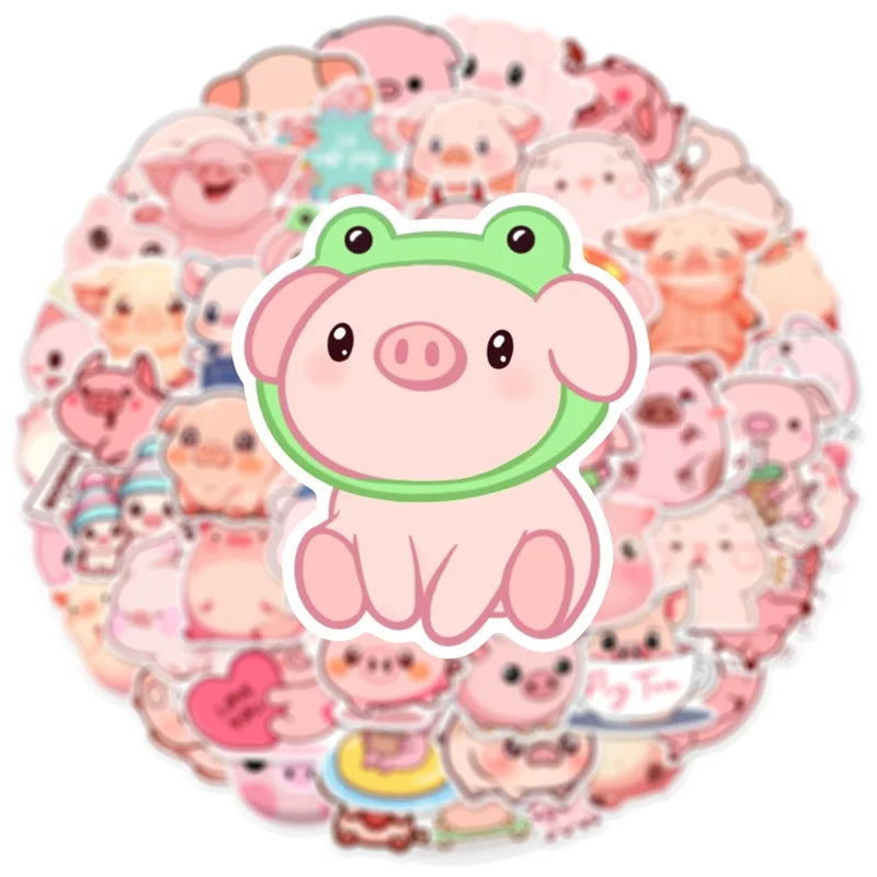 Kawaii Pink Pig PVC Stickers 🐷✨ | 10/30/50PCS Aesthetic Decor for Scrapbooking & DIY Fun! 🌸📚