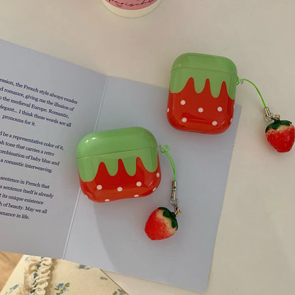 Kawaii Strawberry Dreams 🍓✨ Cute Red Polka Dot AirPods Case with Charm Pendant - Shockproof & Stylish! 🎧💕