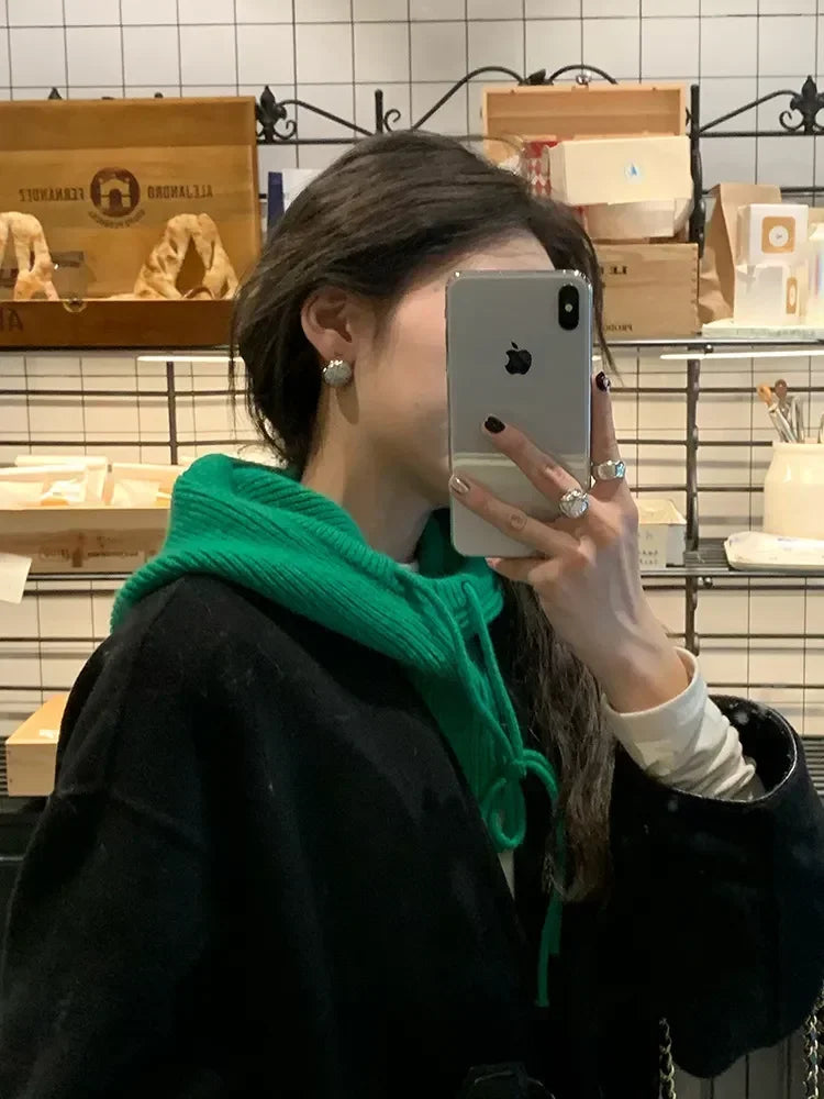 Knit Hooded Balaclava Beanie For Women Warm Winter Korean Style Drawstring 🐰