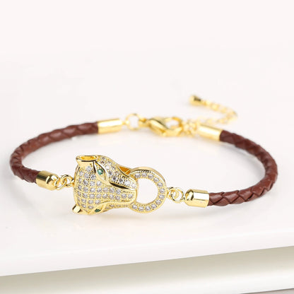 🐻✨ Adorable Bear Zirconia Charm Bracelet - 6 Color Adjustable Leather Rope for Everyone! 🎉🎈