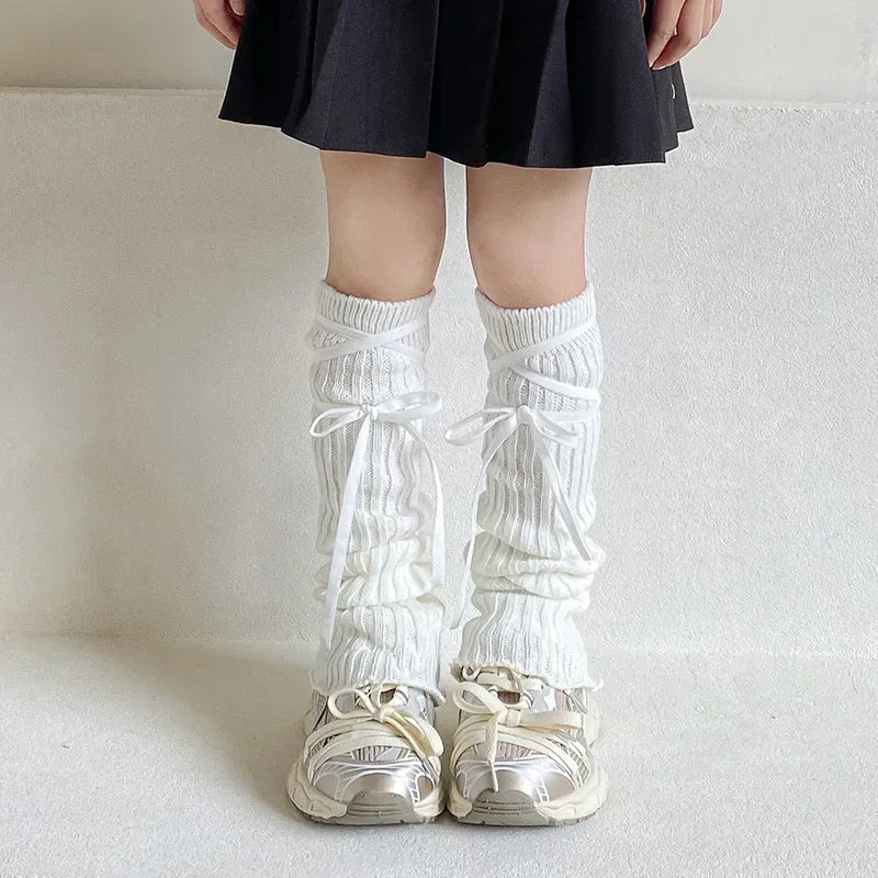 Kawaii Knitted Leg Warmers for Girls 🌸✨ Cute Lace Bowknot Design for Autumn Delight! 🧦💕