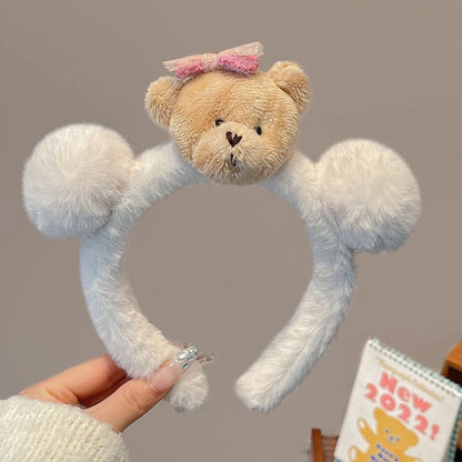 Kawaii Cartoon Bear Bow Plush Hairband 🐻🎀 - Adorable Non-Slip Women's Headgear for Every Season!