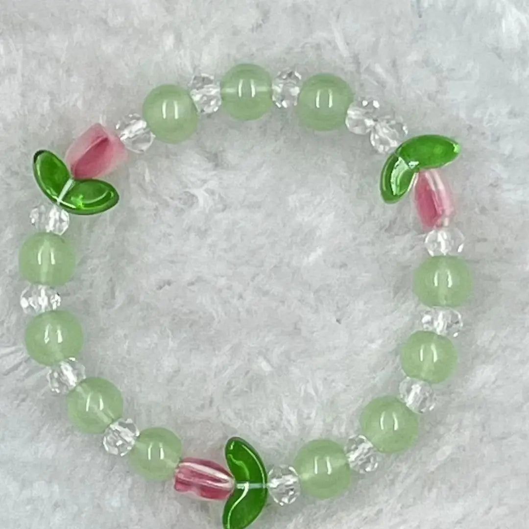 🌼 Kawaii Colorful Crystal Bead Bracelet ✨ Sweet Tulip Charm for Trendy Girls 💖 Aesthetic Jewelry Delight!