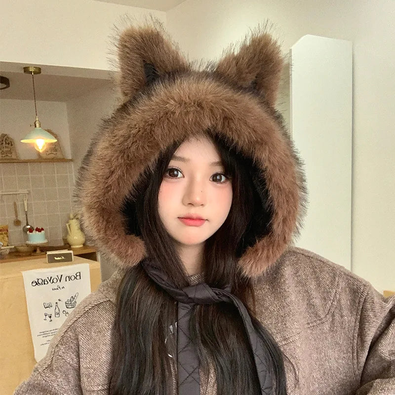 Cozy Winter Beanie For Women Spicy Girl Style Cat Balaclava Hat ❄️🐱 Warmth
