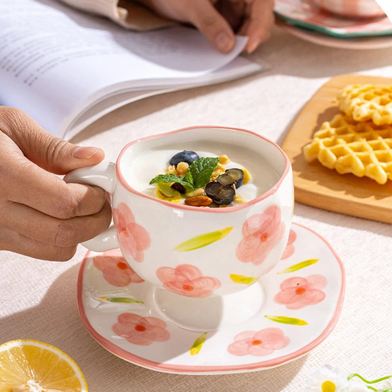 Whimsical Flower Heart Ceramic Mug 🌼💖 - Adorable Irregular Cup for Coffee, Tea & Juice! Perfect Gift for Kids & Girls!