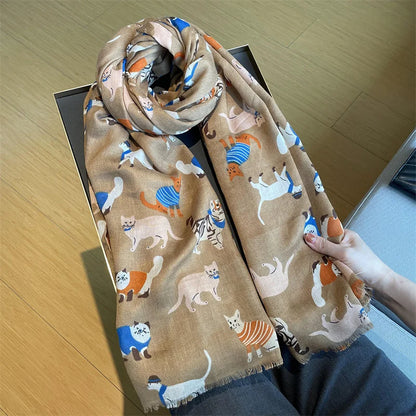 Charming Dachshund Pattern Fringe Scarf Hijab Soft Viscose Shawl Wrap 🐶✨