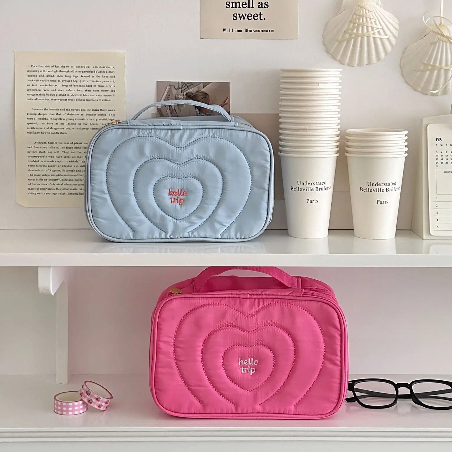 Kawaii Heart Tote Bag 💖 | Spacious Makeup Organizer for Daily Essentials ✨ | Adorable Travel Toiletry Case 🌸