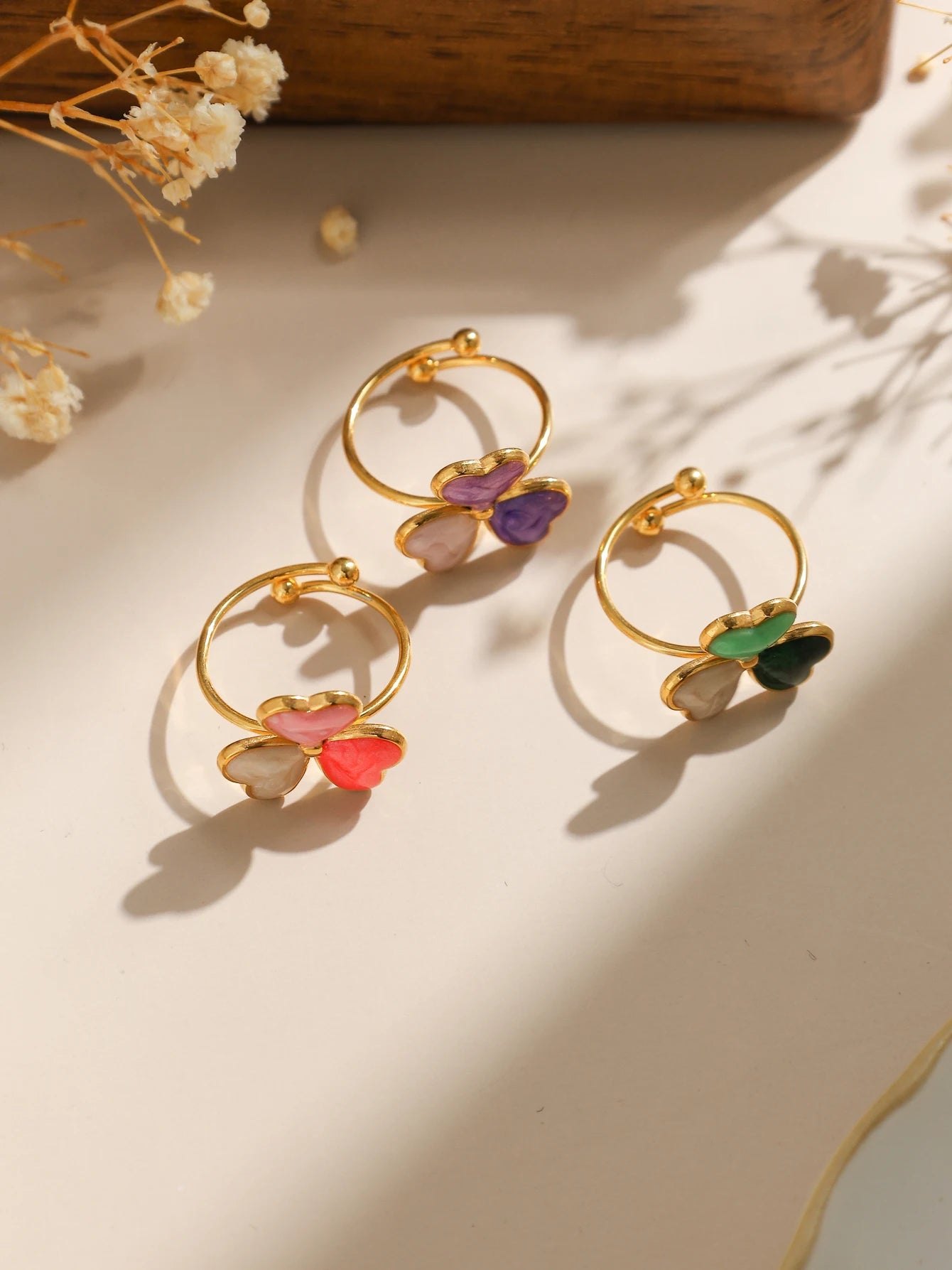 Multicolor Enamel Clover Ring For Women Stainless Steel 18K Gold Plated Waterproof Cute Lucky Jewelry 🍀💍✨