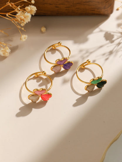 Multicolor Enamel Clover Ring For Women Stainless Steel 18K Gold Plated Waterproof Cute Lucky Jewelry 🍀💍✨
