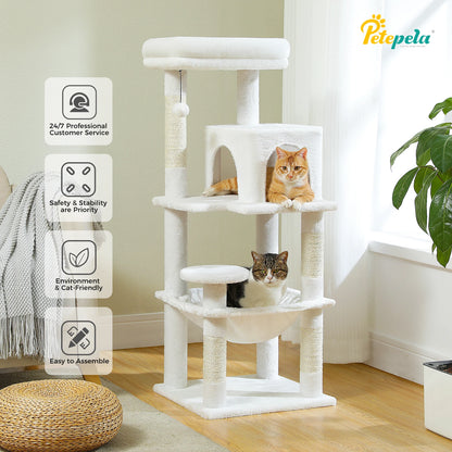 Five Level Cat Tree For Indoor Cats With Metal Frame And Cozy Big Top Perch, Adorable Hammock Condo 😺🐾