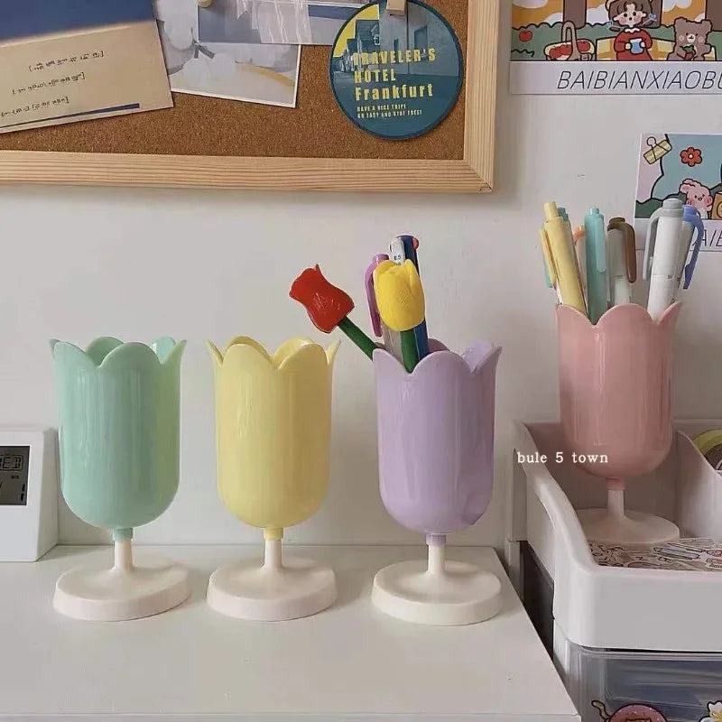 Kawaii Tulip Flower Pen Holder 🌷✨ Cute Cartoon Storage for Students & Office ✏️💕