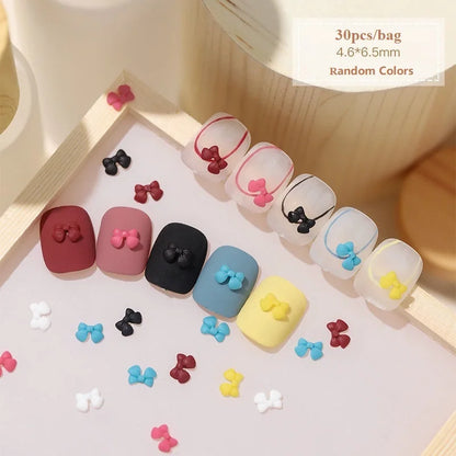 Cute Kawaii 3D Bear Bow Nail Art Charms ✨🎀 - 30pcs Macaron Matte Resin Decorations for DIY Nail Designs! 💅🐻