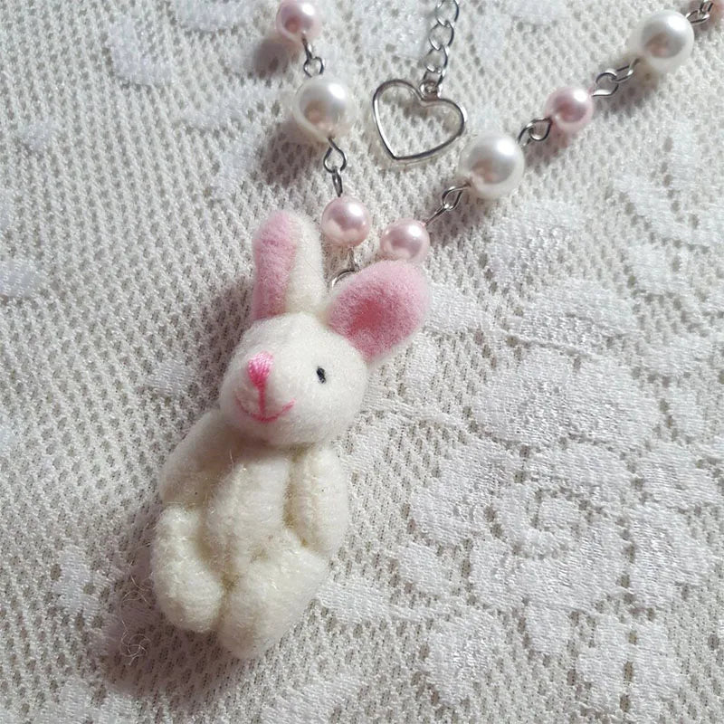 Kawaii Bunny Plush Pendant Necklace 🐰✨ - Adorable Y2K Fashion Accessory!