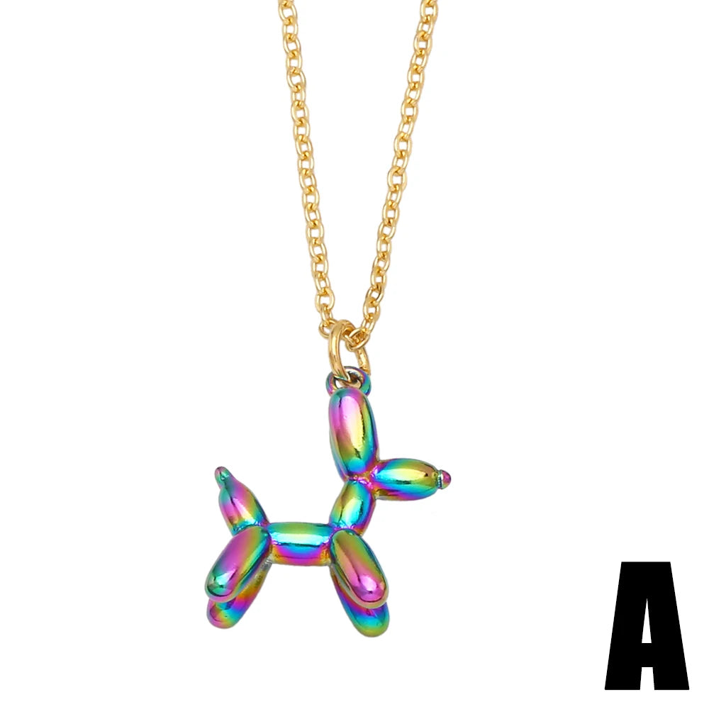 Kawaii Gold-Plated Rainbow Puppy Necklace 🐶✨ | Cute Animal Jewelry Gift for Women 🌈💖
