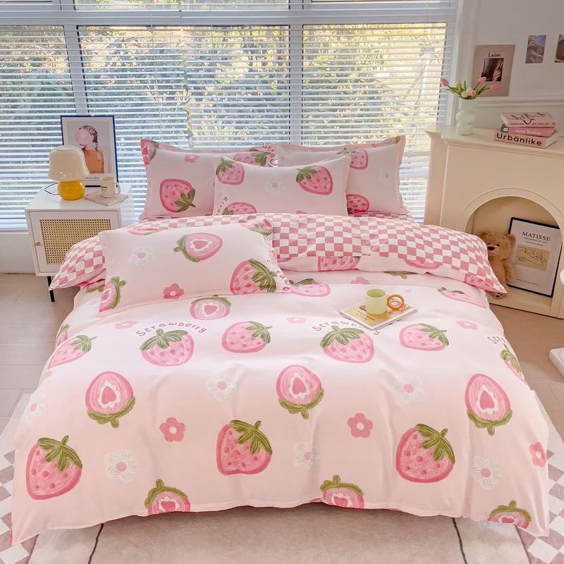 Charming Strawberry Dreamland Duvet Set 🍓✨ Cozy Kawaii Bedding for Sweet Sleep!