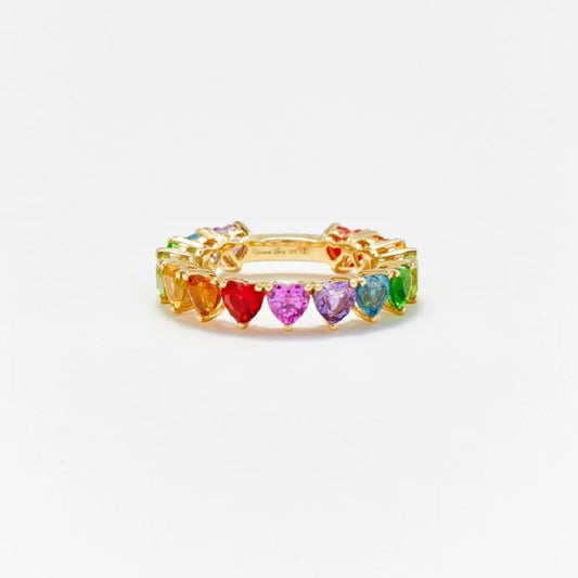 Kawaii Heart Rainbow Ring 💖✨ - Adorable Gold-Plated Copper Jewelry for Trendy Women! 🌈💍