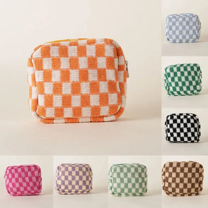 Kawaii Colorful Knitted Checkerboard Mini Makeup Pouch 🎀✨ - Portable Cosmetic Bag for Women 💖👜