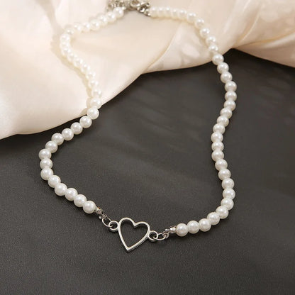 Kawaii Vintage Heart Pendant Necklace 💖✨ - Trendy Pearl & Link Chain Jewelry for Women 🎀 Perfect Gift!