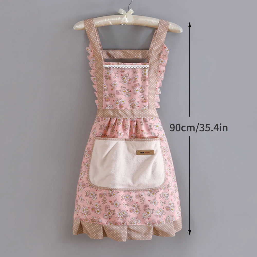 🌸 Kawaii Floral Canvas Apron 🌼 Cute & Breathable for Cooking Fun! 🍳✨