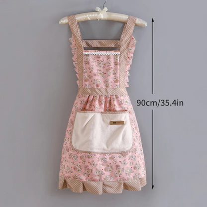🌸 Kawaii Floral Canvas Apron 🌼 Cute & Breathable for Cooking Fun! 🍳✨