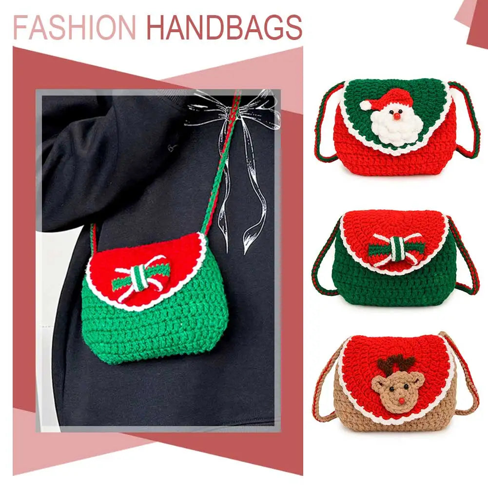Pastel Christmas Crochet Shoulder Bag For Women Flap Purse Knit Clutch 🧶✨