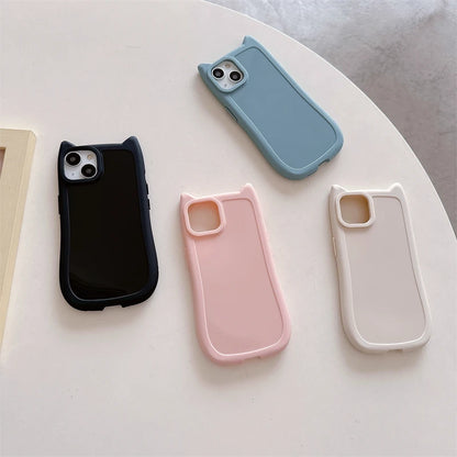 Kawaii Cat Ear Silicone Phone Case for iPhone 15/14/13/12/11 Pro Max 🐾💖 - Cute & Shockproof Cover for Girls!