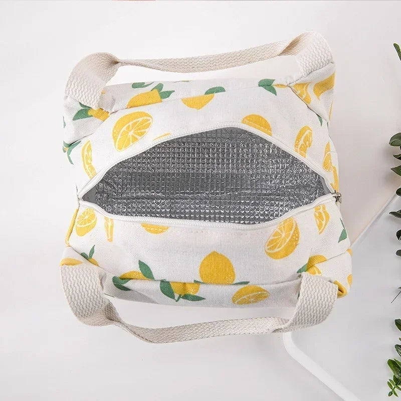 Adorable Kawaii Fruit Lunch Bag 🍓🍉 | Insulated Cotton Bento Pouch for School & Work 🍏💖