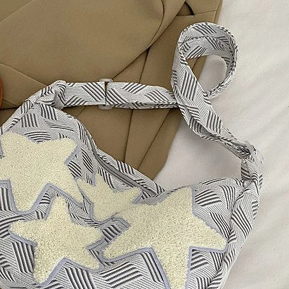 ✨ Kawaii Canvas Dumpling Messenger Bag 🌙 Cute Star-Embroidered Crossbody 💖