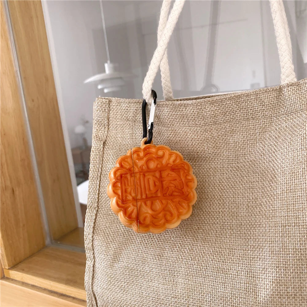 Kawaii Mooncake 3D Earphone Case 🍂🍡 for AirPods Pro 1, 2, & 3 – Soft Silicone Protection Cover 🎧✨