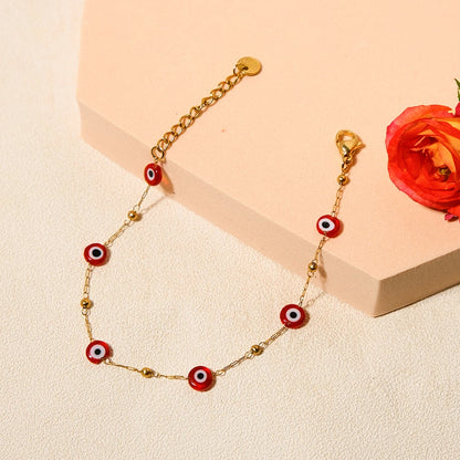 Pastel Chibi Devil's Eye Beads Stainless Steel Bracelet For Women 14K Plated Chain Jewelry Daily Wear 🧿💗🎀