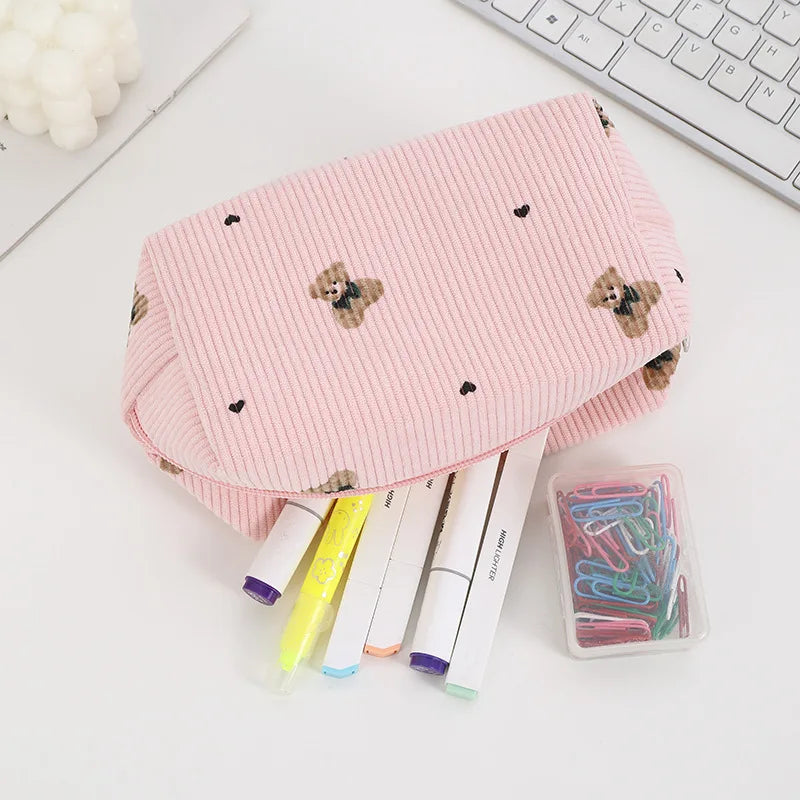 Kawaii Corduroy Makeup Pouch 🎀 | Adorable Travel Cosmetic Bag for Lipsticks & Skincare ✨ | Cute Organizer for Women & Girls 💖