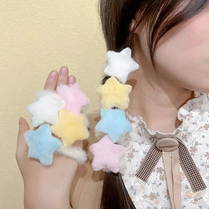 Kawaii Winter Furry Star Hair Ties 🌟✨ Cute Plush Scrunchies for Girls & Women - Colorful, Fashionable Fur Hair Bands! 🎀