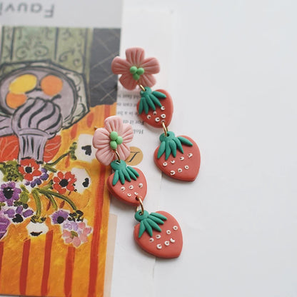 Pastel Fruit Heart Clay Earrings Set Lightweight Dangle for Summer 🍓💖
