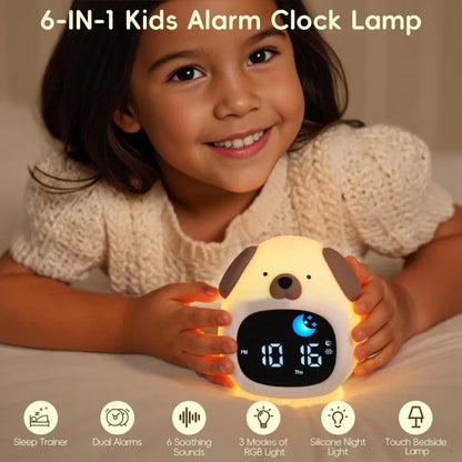 Kawaii Puppy Alarm Clock 🐶💤 | Cute Toddler Sleep Trainer with Colorful Night Light 🌈✨ for Kids' Bedrooms