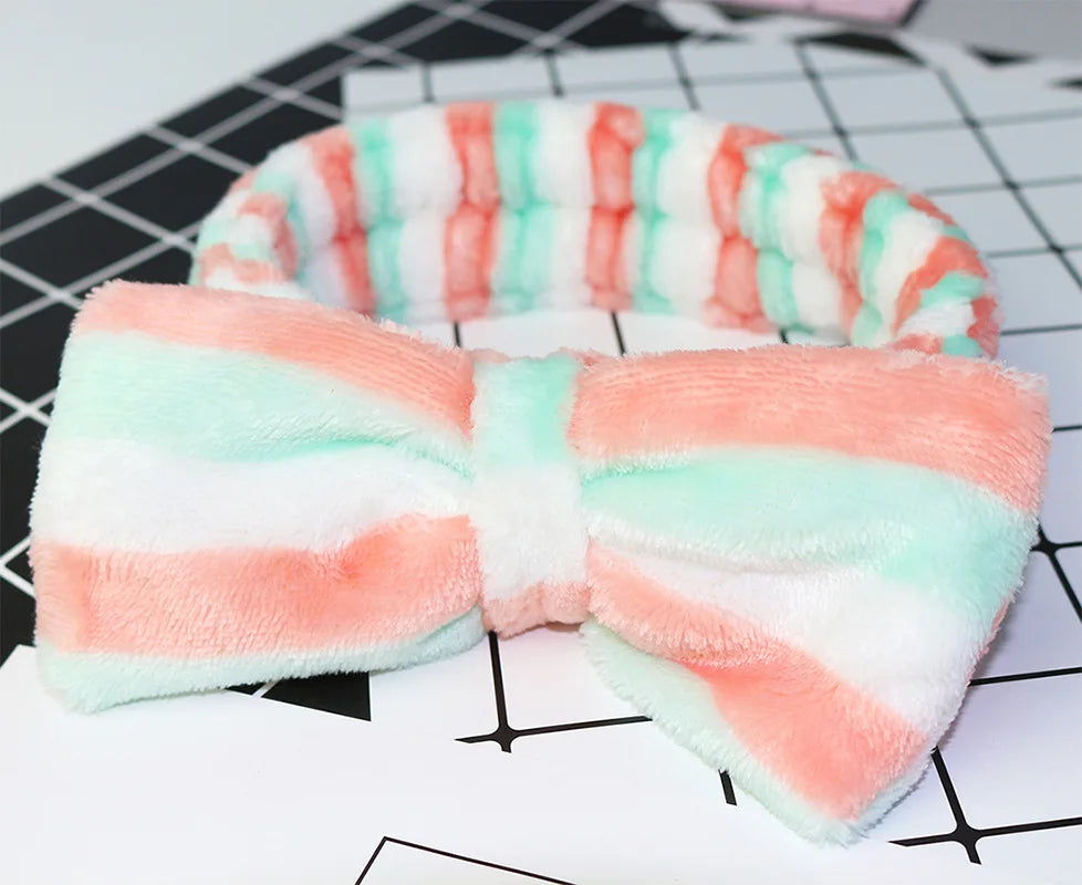 Women Wash Face Makeup Soft Coral Fleece Elastic Headband Head Wrap Cute Rabbit Bow Animal Ears Hairband Girl Hair Accessories